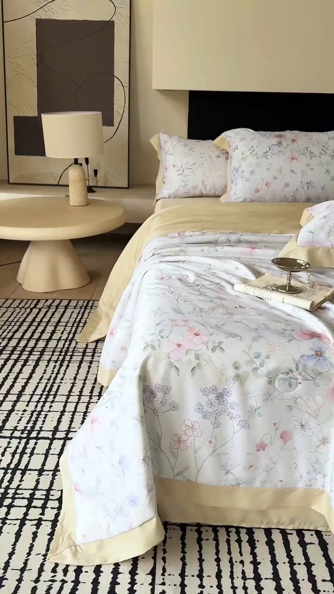 91家纺网 家纺一手货源 找家纺 莱豫家纺 2026新款莱赛尔天丝夏被四件套 春时花宴