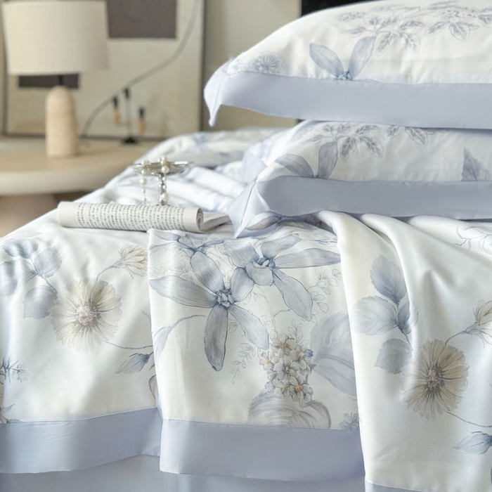 91家纺网 家纺一手货源 找家纺 莱豫家纺 2026新款莱赛尔天丝夏被四件套 春意然蓝