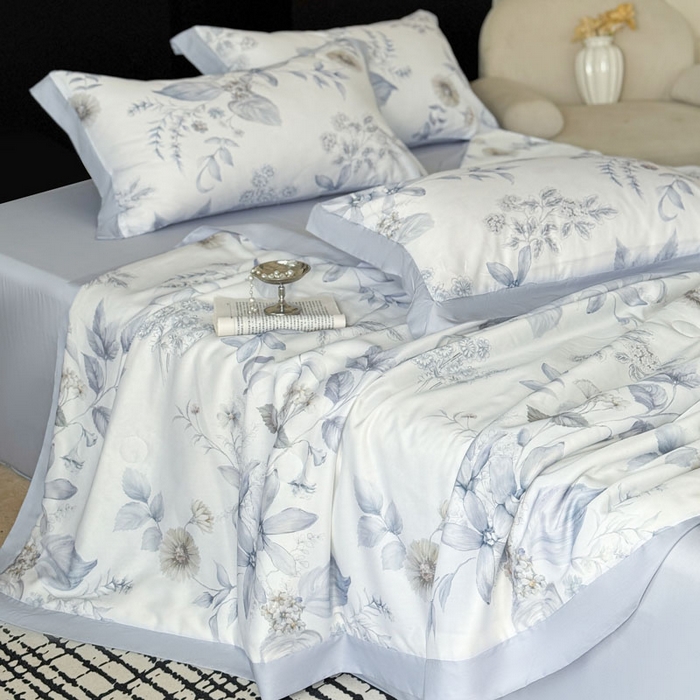 91家纺网 家纺一手货源 找家纺 莱豫家纺 2026新款莱赛尔天丝夏被四件套 春意然蓝