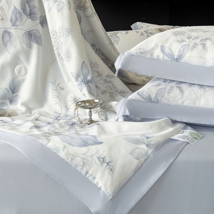 91家纺网 家纺一手货源 找家纺 莱豫家纺 2026新款莱赛尔天丝夏被四件套 春意然蓝