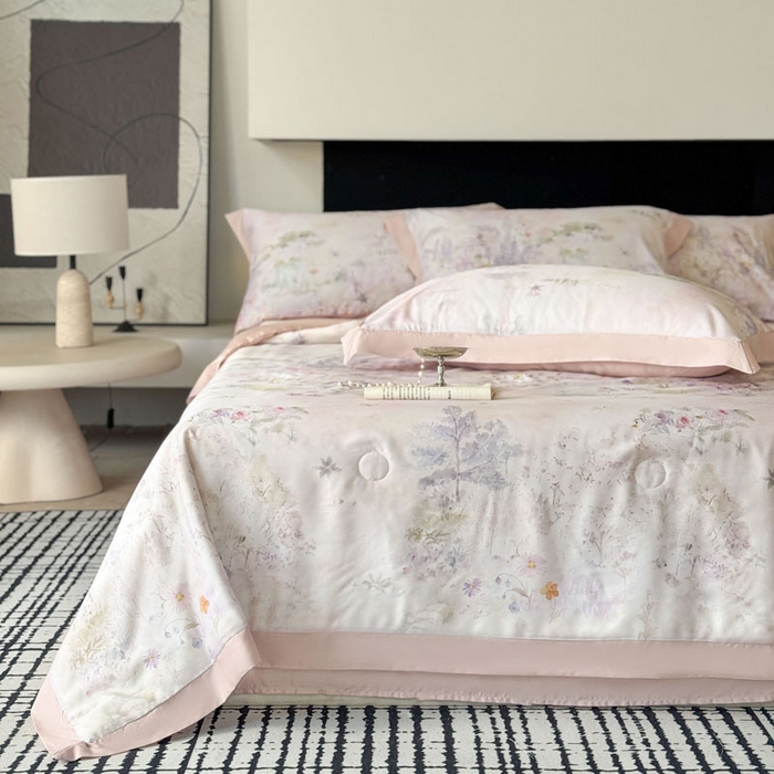 91家纺网 家纺一手货源 找家纺 莱豫家纺 2026新款莱赛尔天丝夏被四件套 蝶漫柔境