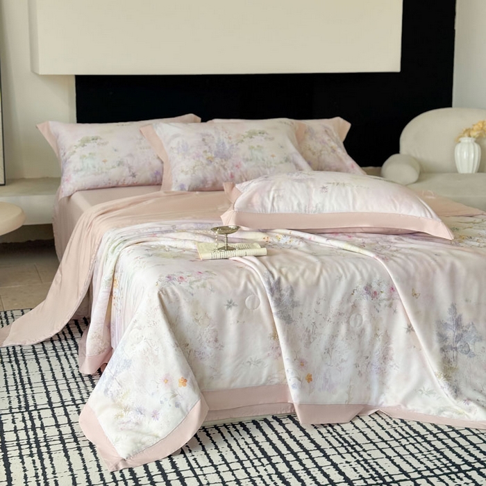 91家纺网 家纺一手货源 找家纺 莱豫家纺 2026新款莱赛尔天丝夏被四件套 蝶漫柔境