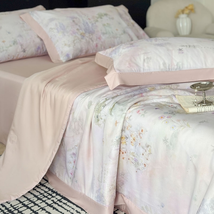 91家纺网 家纺一手货源 找家纺 莱豫家纺 2026新款莱赛尔天丝夏被四件套 蝶漫柔境