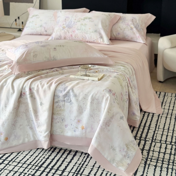 91家纺网 家纺一手货源 找家纺 莱豫家纺 2026新款莱赛尔天丝夏被四件套 蝶漫柔境