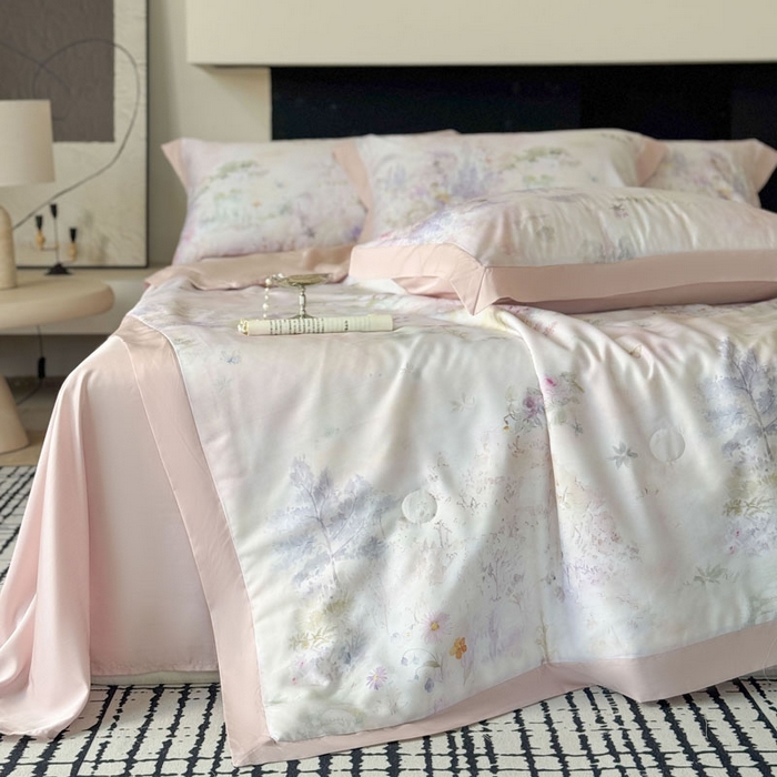 91家纺网 家纺一手货源 找家纺 莱豫家纺 2026新款莱赛尔天丝夏被四件套 蝶漫柔境