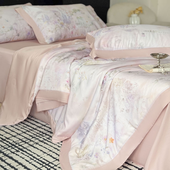 91家纺网 家纺一手货源 找家纺 莱豫家纺 2026新款莱赛尔天丝夏被四件套 蝶漫柔境