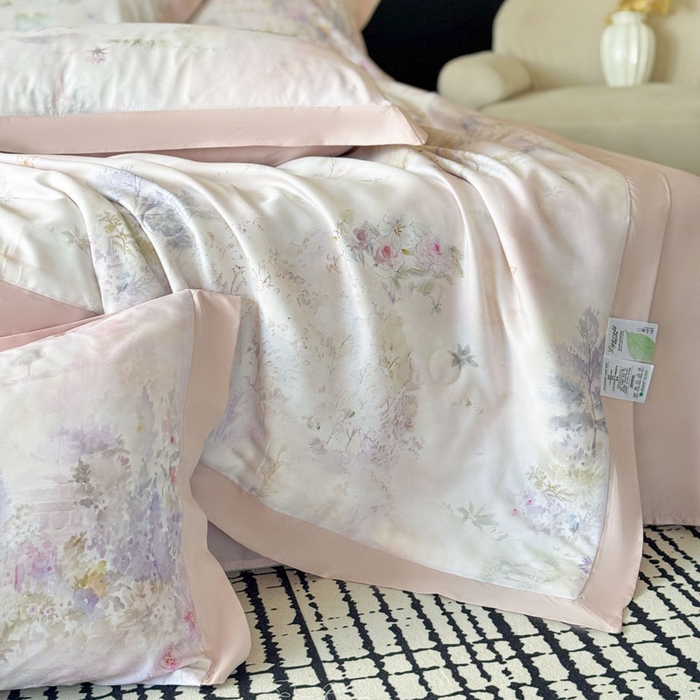 91家纺网 家纺一手货源 找家纺 莱豫家纺 2026新款莱赛尔天丝夏被四件套 蝶漫柔境