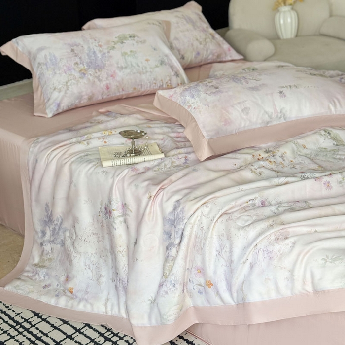 91家纺网 家纺一手货源 找家纺 莱豫家纺 2026新款莱赛尔天丝夏被四件套 蝶漫柔境