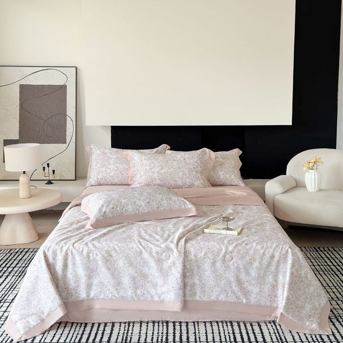 莱豫家纺 2026新款莱赛尔天丝夏被四件套 花漾里粉