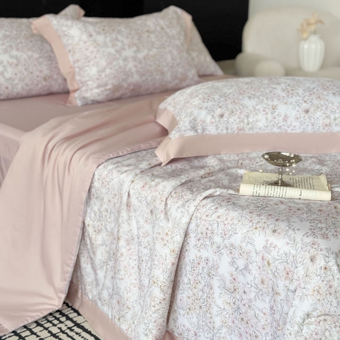 91家纺网 家纺一手货源 找家纺 莱豫家纺 2026新款莱赛尔天丝夏被四件套 花漾里粉