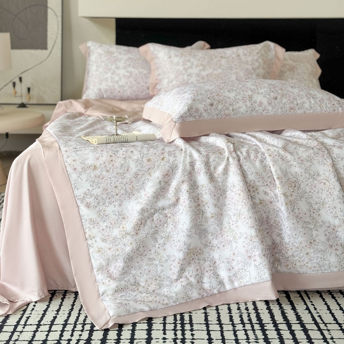 91家纺网 家纺一手货源 找家纺 莱豫家纺 2026新款莱赛尔天丝夏被四件套 花漾里粉