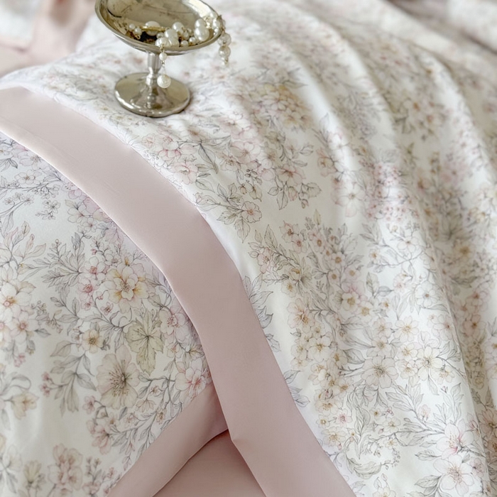 91家纺网 家纺一手货源 找家纺 莱豫家纺 2026新款莱赛尔天丝夏被四件套 花漾里粉