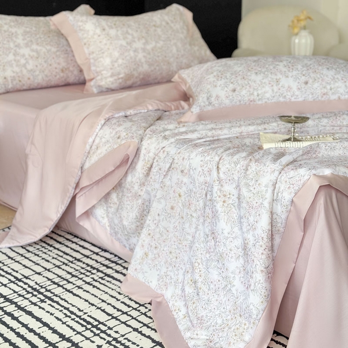 91家纺网 家纺一手货源 找家纺 莱豫家纺 2026新款莱赛尔天丝夏被四件套 花漾里粉