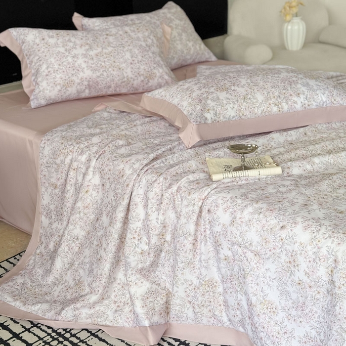 91家纺网 家纺一手货源 找家纺 莱豫家纺 2026新款莱赛尔天丝夏被四件套 花漾里粉