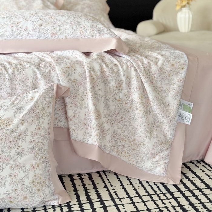 91家纺网 家纺一手货源 找家纺 莱豫家纺 2026新款莱赛尔天丝夏被四件套 花漾里粉