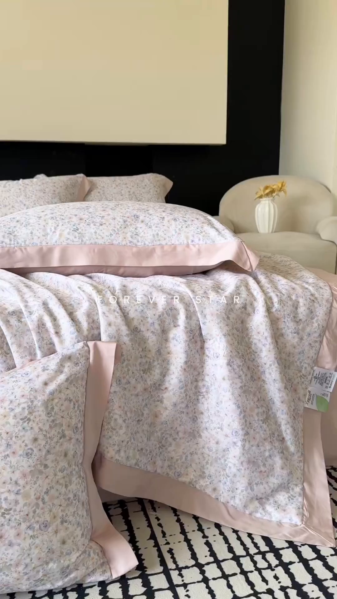 91家纺网 家纺一手货源 找家纺 莱豫家纺 2026新款莱赛尔天丝夏被四件套 花漾里粉