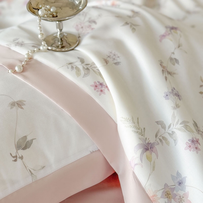 91家纺网 家纺一手货源 找家纺 莱豫家纺 2026新款莱赛尔天丝夏被四件套 花野初柠粉