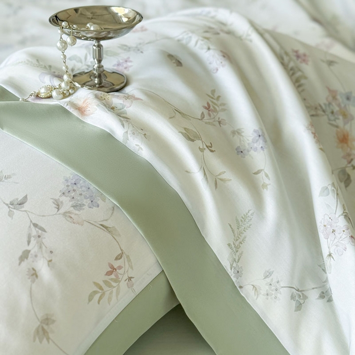 91家纺网 家纺一手货源 找家纺 莱豫家纺 2026新款莱赛尔天丝夏被四件套 花野初柠绿