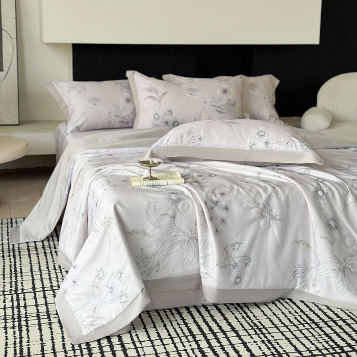 91家纺网 家纺一手货源 找家纺 莱豫家纺 2026新款莱赛尔天丝夏被四件套 简悠集粉灰