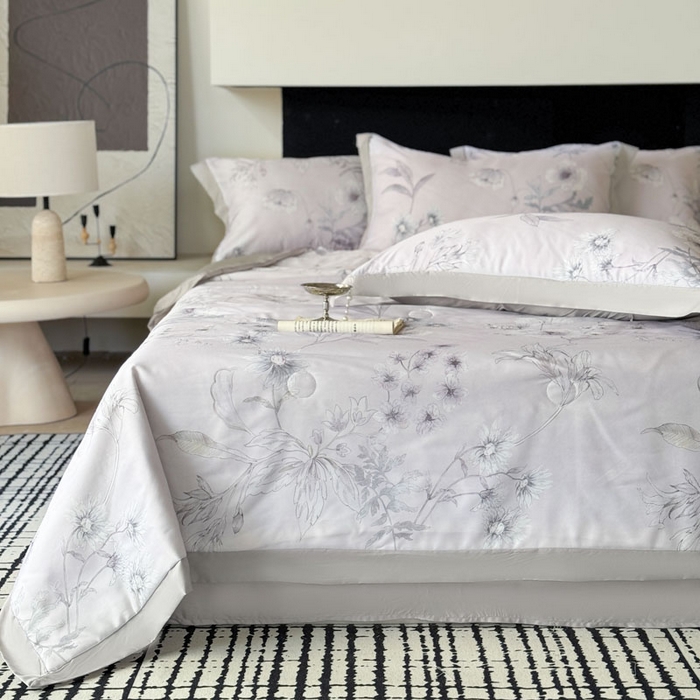 91家纺网 家纺一手货源 找家纺 莱豫家纺 2026新款莱赛尔天丝夏被四件套 简悠集粉灰