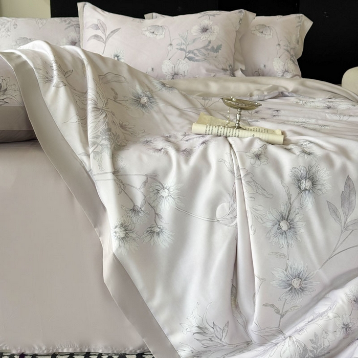 91家纺网 家纺一手货源 找家纺 莱豫家纺 2026新款莱赛尔天丝夏被四件套 简悠集粉灰