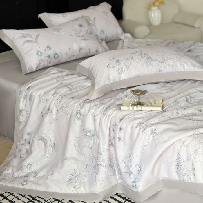 91家纺网 家纺一手货源 找家纺 莱豫家纺 2026新款莱赛尔天丝夏被四件套 简悠集粉灰