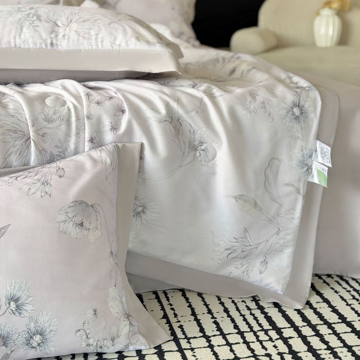 91家纺网 家纺一手货源 找家纺 莱豫家纺 2026新款莱赛尔天丝夏被四件套 简悠集粉灰