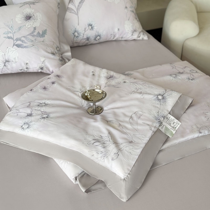 91家纺网 家纺一手货源 找家纺 莱豫家纺 2026新款莱赛尔天丝夏被四件套 简悠集粉灰