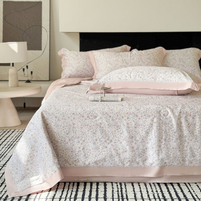 91家纺网 家纺一手货源 找家纺 莱豫家纺 2026新款莱赛尔天丝夏被四件套 漫菲粉