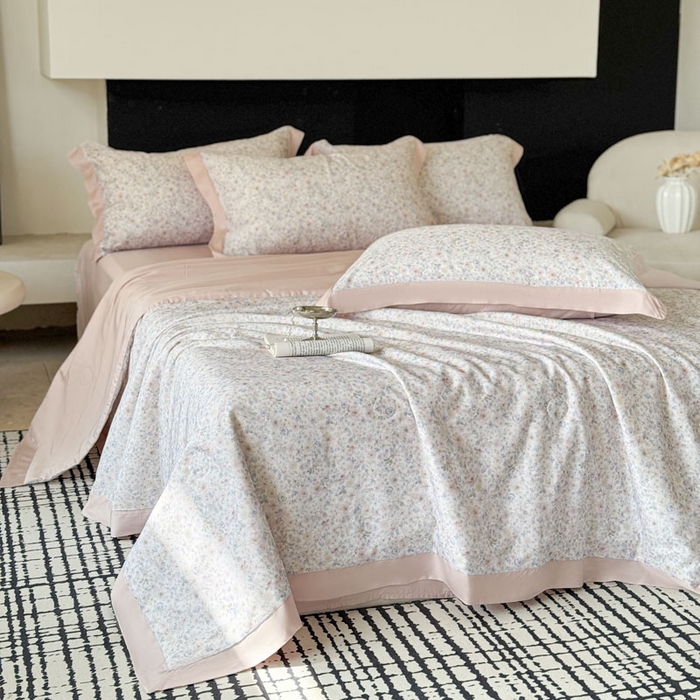 91家纺网 家纺一手货源 找家纺 莱豫家纺 2026新款莱赛尔天丝夏被四件套 漫菲粉