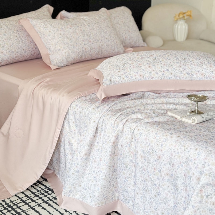 91家纺网 家纺一手货源 找家纺 莱豫家纺 2026新款莱赛尔天丝夏被四件套 漫菲粉