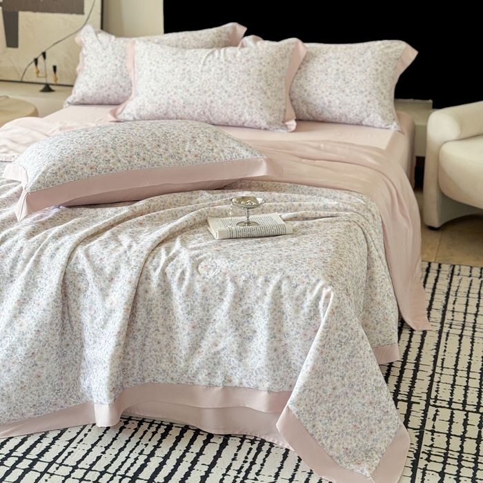 91家纺网 家纺一手货源 找家纺 莱豫家纺 2026新款莱赛尔天丝夏被四件套 漫菲粉