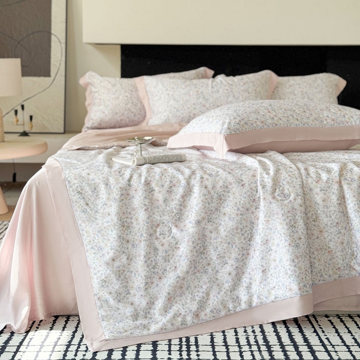 91家纺网 家纺一手货源 找家纺 莱豫家纺 2026新款莱赛尔天丝夏被四件套 漫菲粉