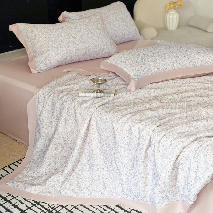 91家纺网 家纺一手货源 找家纺 莱豫家纺 2026新款莱赛尔天丝夏被四件套 漫菲粉