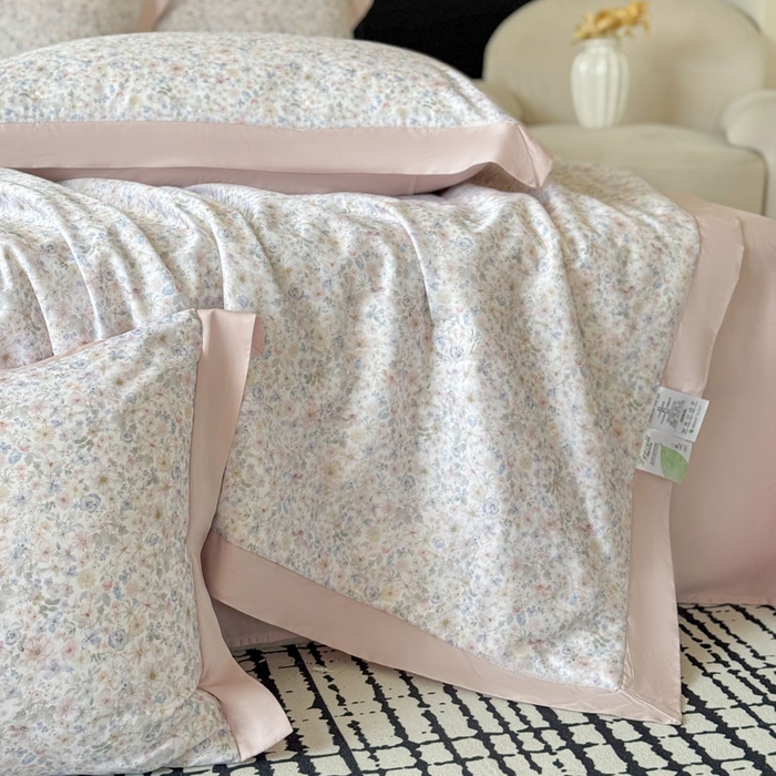 91家纺网 家纺一手货源 找家纺 莱豫家纺 2026新款莱赛尔天丝夏被四件套 漫菲粉