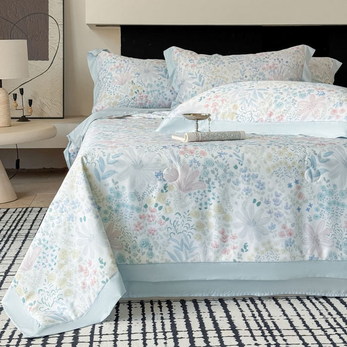 91家纺网 家纺一手货源 找家纺 莱豫家纺 2026新款莱赛尔天丝夏被四件套 沐初兰