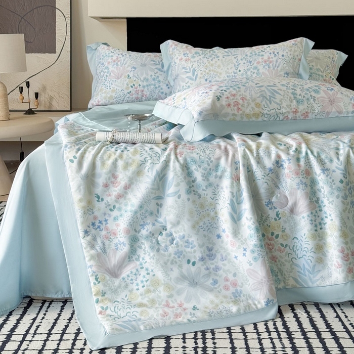 91家纺网 家纺一手货源 找家纺 莱豫家纺 2026新款莱赛尔天丝夏被四件套 沐初兰