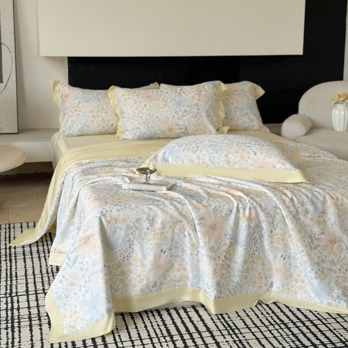 91家纺网 家纺一手货源 找家纺 莱豫家纺 2026新款莱赛尔天丝夏被四件套 沐初绿