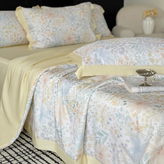 91家纺网 家纺一手货源 找家纺 莱豫家纺 2026新款莱赛尔天丝夏被四件套 沐初绿