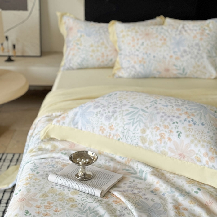 91家纺网 家纺一手货源 找家纺 莱豫家纺 2026新款莱赛尔天丝夏被四件套 沐初绿