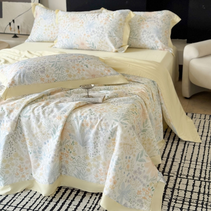 91家纺网 家纺一手货源 找家纺 莱豫家纺 2026新款莱赛尔天丝夏被四件套 沐初绿