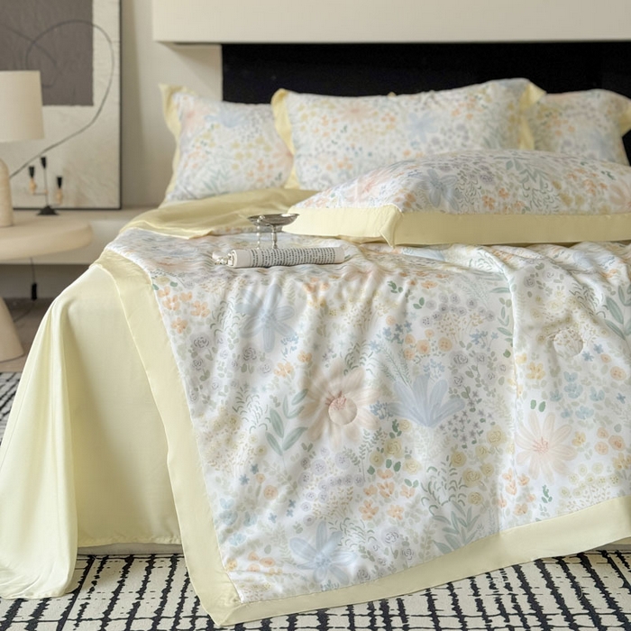 91家纺网 家纺一手货源 找家纺 莱豫家纺 2026新款莱赛尔天丝夏被四件套 沐初绿