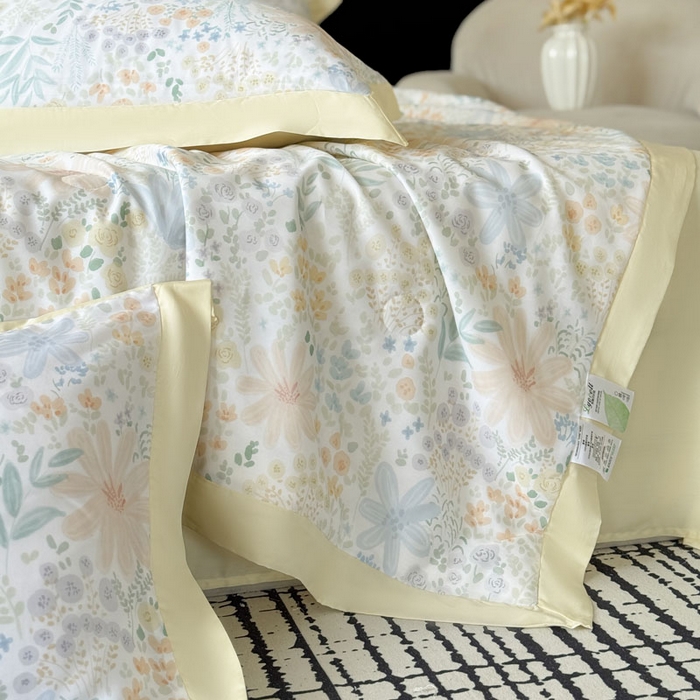 91家纺网 家纺一手货源 找家纺 莱豫家纺 2026新款莱赛尔天丝夏被四件套 沐初绿