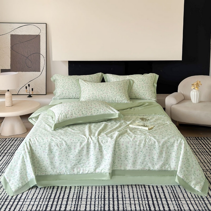 莱豫家纺 2026新款莱赛尔天丝夏被四件套 沐衫绿