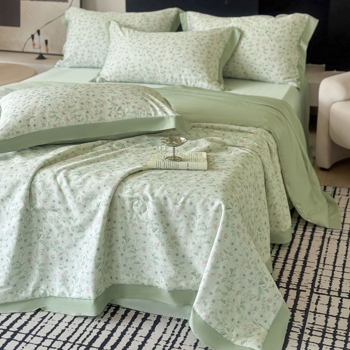 91家纺网 家纺一手货源 找家纺 莱豫家纺 2026新款莱赛尔天丝夏被四件套 沐衫绿
