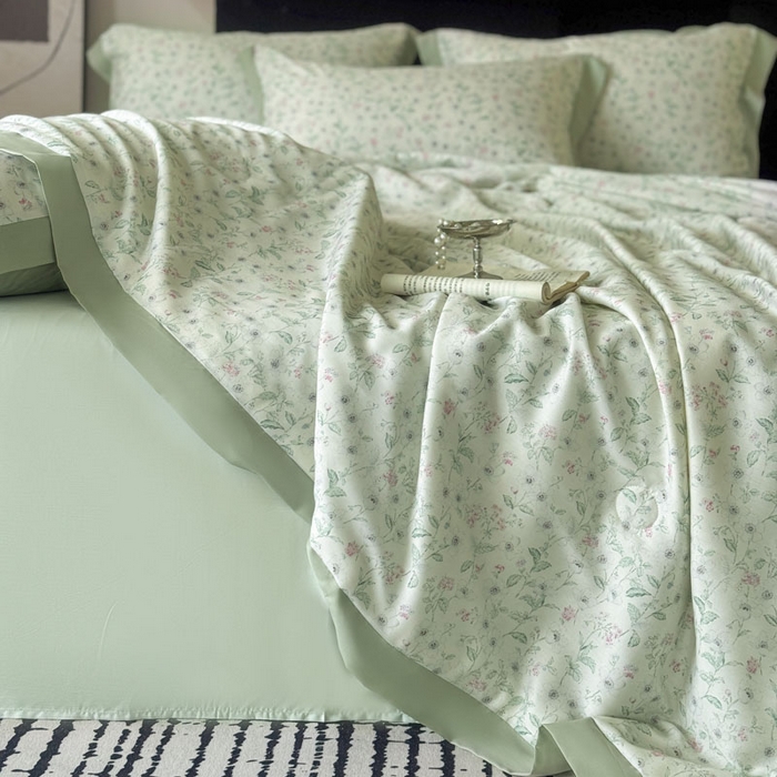 91家纺网 家纺一手货源 找家纺 莱豫家纺 2026新款莱赛尔天丝夏被四件套 沐衫绿