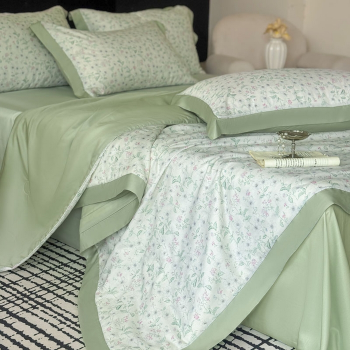 91家纺网 家纺一手货源 找家纺 莱豫家纺 2026新款莱赛尔天丝夏被四件套 沐衫绿