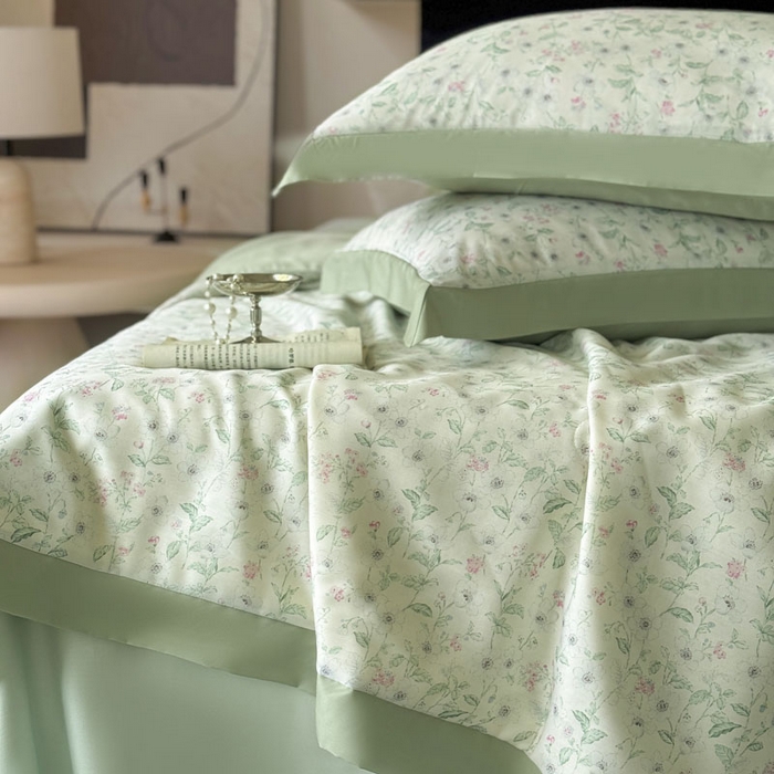 91家纺网 家纺一手货源 找家纺 莱豫家纺 2026新款莱赛尔天丝夏被四件套 沐衫绿