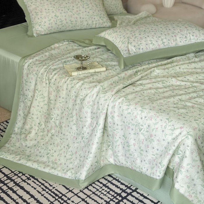 91家纺网 家纺一手货源 找家纺 莱豫家纺 2026新款莱赛尔天丝夏被四件套 沐衫绿