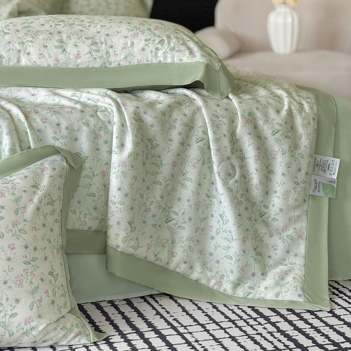 91家纺网 家纺一手货源 找家纺 莱豫家纺 2026新款莱赛尔天丝夏被四件套 沐衫绿